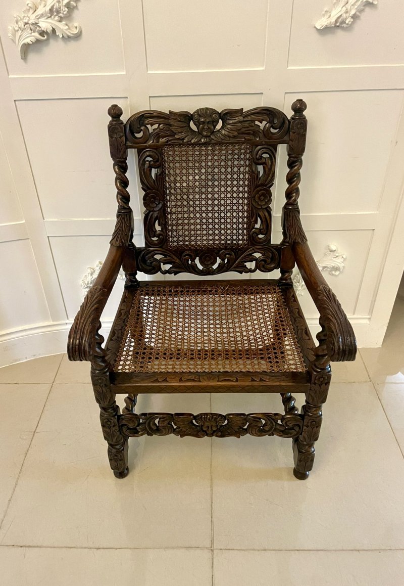 Set of Six Antique Victorian Quality Carved Oak Dining Chairs - Image 13